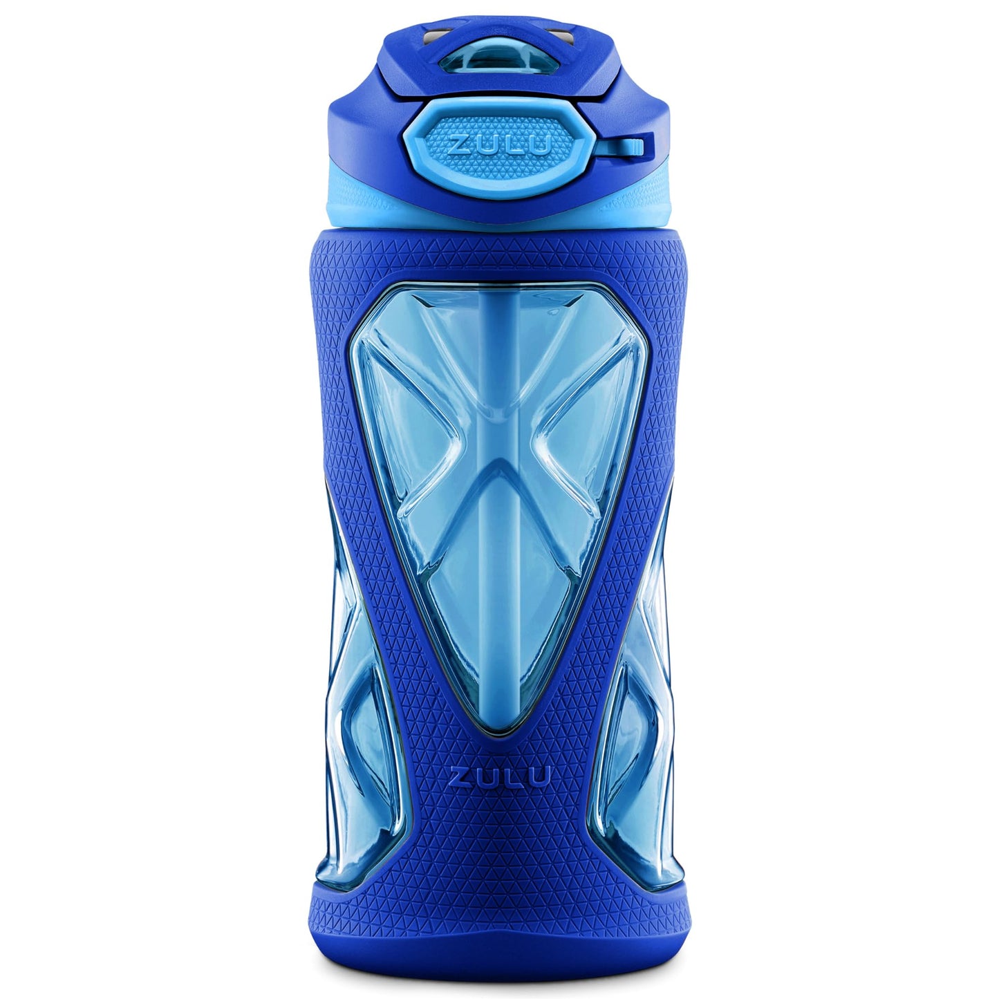 ZULU Torque 16oz Plastic Kids Water Bottle with Silicone Sleeve and Leak-Proof Locking Flip Lid, Soft Touch Carry Loop for School Backpack, Lunchbox