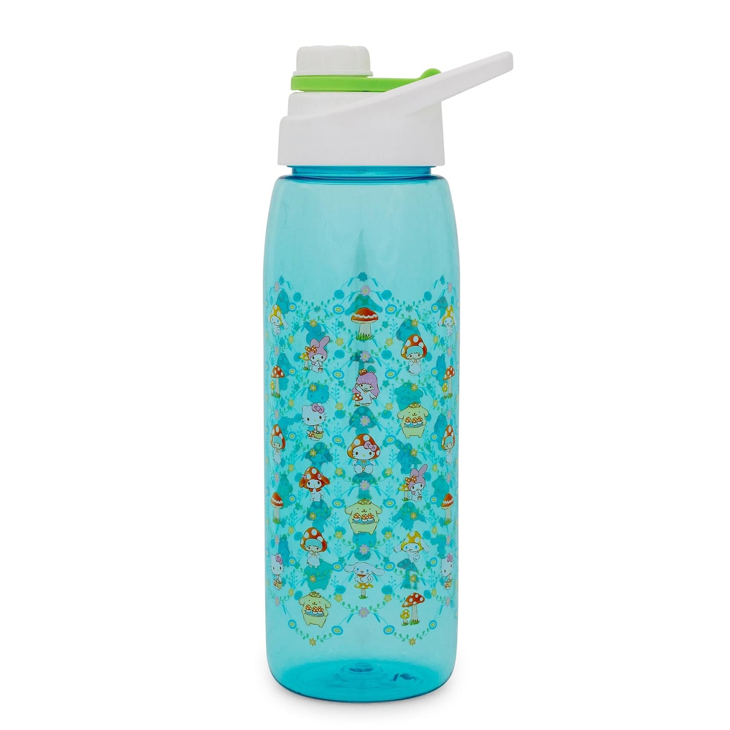 Silver Buffalo Sanrio Hello Kitty and Friends Mushroom Crew Water Bottle With Screw-Top Handle Lid | Large Plastic Sports Jug | Holds 28 Ounces