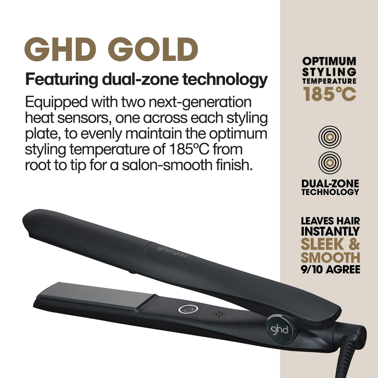 ghd Gold Styler - 1” Ceramic Flat Iron Hair Straightener - Dual-Zone Technology for Sleek Styles, Curls and Waves - 25s Heat-Up, 365ºF Safer Styling