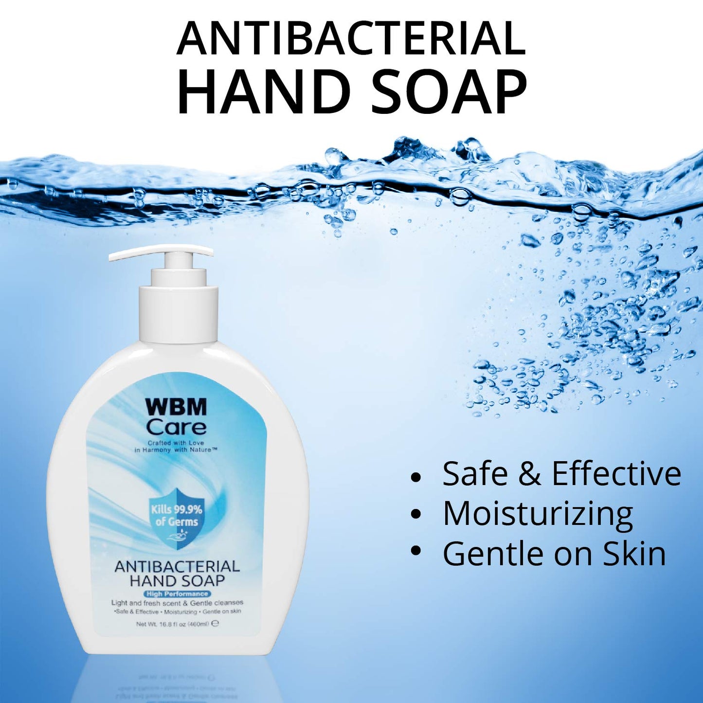 WBM Care Hand Soap, Crafted with Love in Harmony with Nature, Effective Cleanser with Light & Fresh Scent, Liquid Hand Soap - 16.8 fl oz/Each (Pack 1)