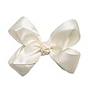 HAIRBOWS Girls' Satin Hair Bows with a Knot Wrap Center on a Clip, All Ages and Hair Types, 5 Inch Bow, Antique White