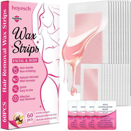 hoyesch 60 PCS Wax Strips - 40 Facial & 20 Body Waxing Kit for Women’ s Hair Removal,Wax Strips for Face,Eyebrow,Body, Arms, Legs, Chest, Back Beauty and Personal Care hoyesch Default Title