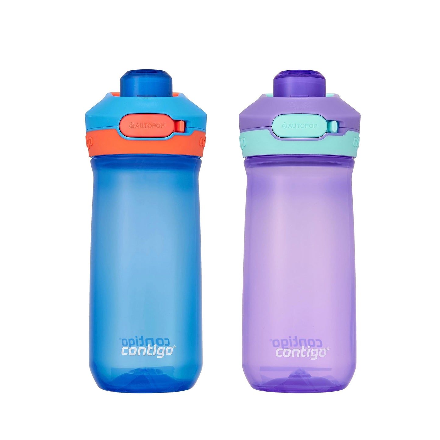 Contigo Jessie Kids Water Bottle Leak-Proof Lid 14oz Dishwasher-Safe Fits Most Cup Holders 2-Pack Blue Poppy/Coral & Amethyst/Jade
