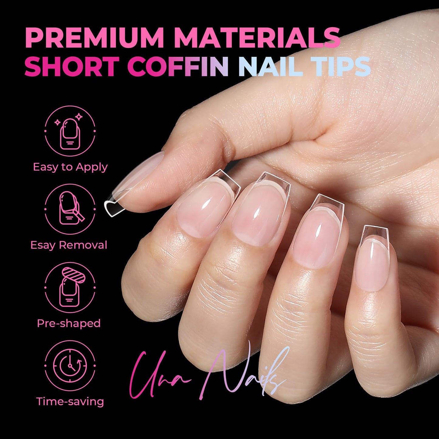 UNA GELLA Coffin Nails Tips 360Pcs, 15 Sizes Soft Gel Short Fake Nails Clear Full Cover, No Filing Needed Acrylic Nail Tips Coffin, Soak Off False Beauty and Personal Care UNA GELLA