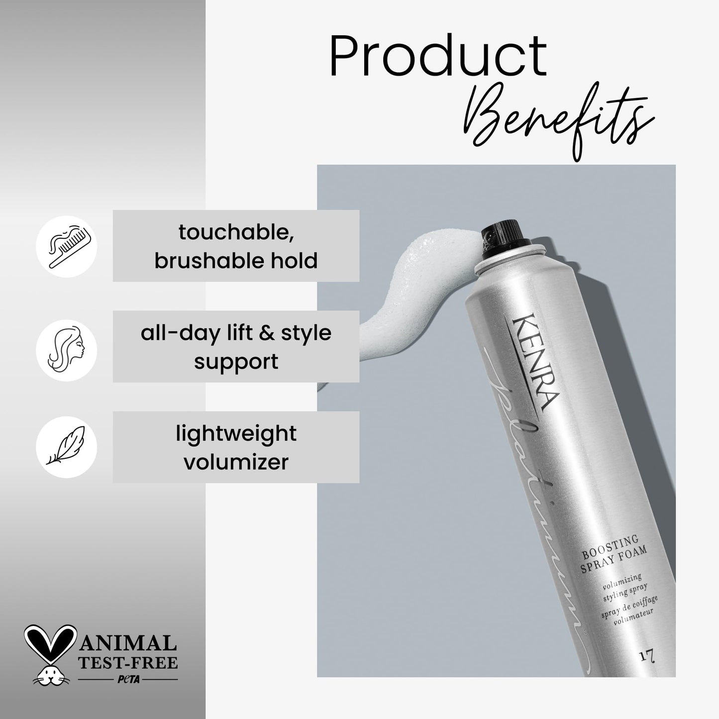 Kenra Professional Platinum Boosting Spray-Foam 17 | Volumizing Styling Spray | Touchable, Brushable Hold | All-Day Lift & Style Support | Lightweight