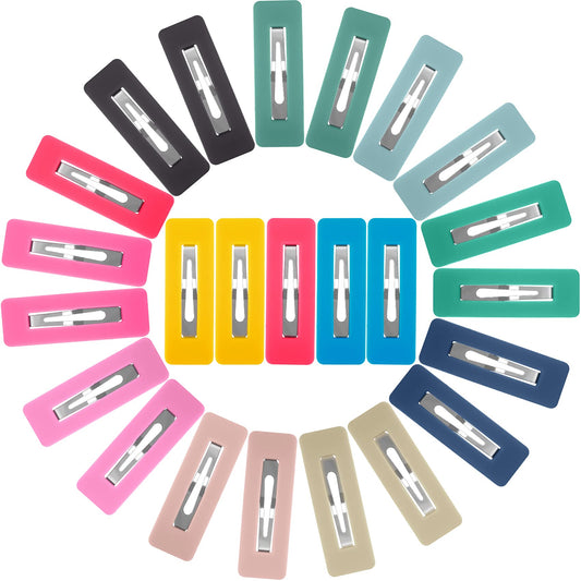 PAGOW 24Pcs Acrylic Metal Snap Hair Clips for Women, Multicolor Rainbow Square Hair Clips, Hair Barrettes Hollow Geometric Hairpins for Women