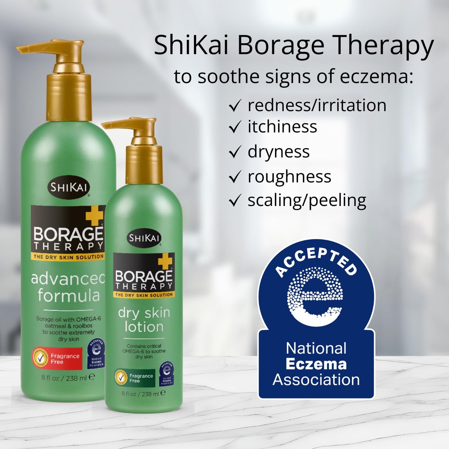 ShiKai Borage Therapy Dry Skin Lotion Moisturizer (16oz, Pack of 2) Unscented Skincare | Hydrating Lotion for Eczema, Dry Hands & Body | With Oatmeal
