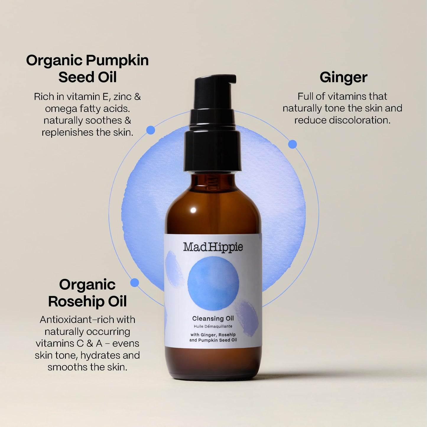 Mad Hippie Cleansing Oil for Face - Deep Cleansing Facial Cleanser & Makeup Remover for Dry, Sensitive, Acne-Prone Skin with Vitamin C-Rich Rosehip