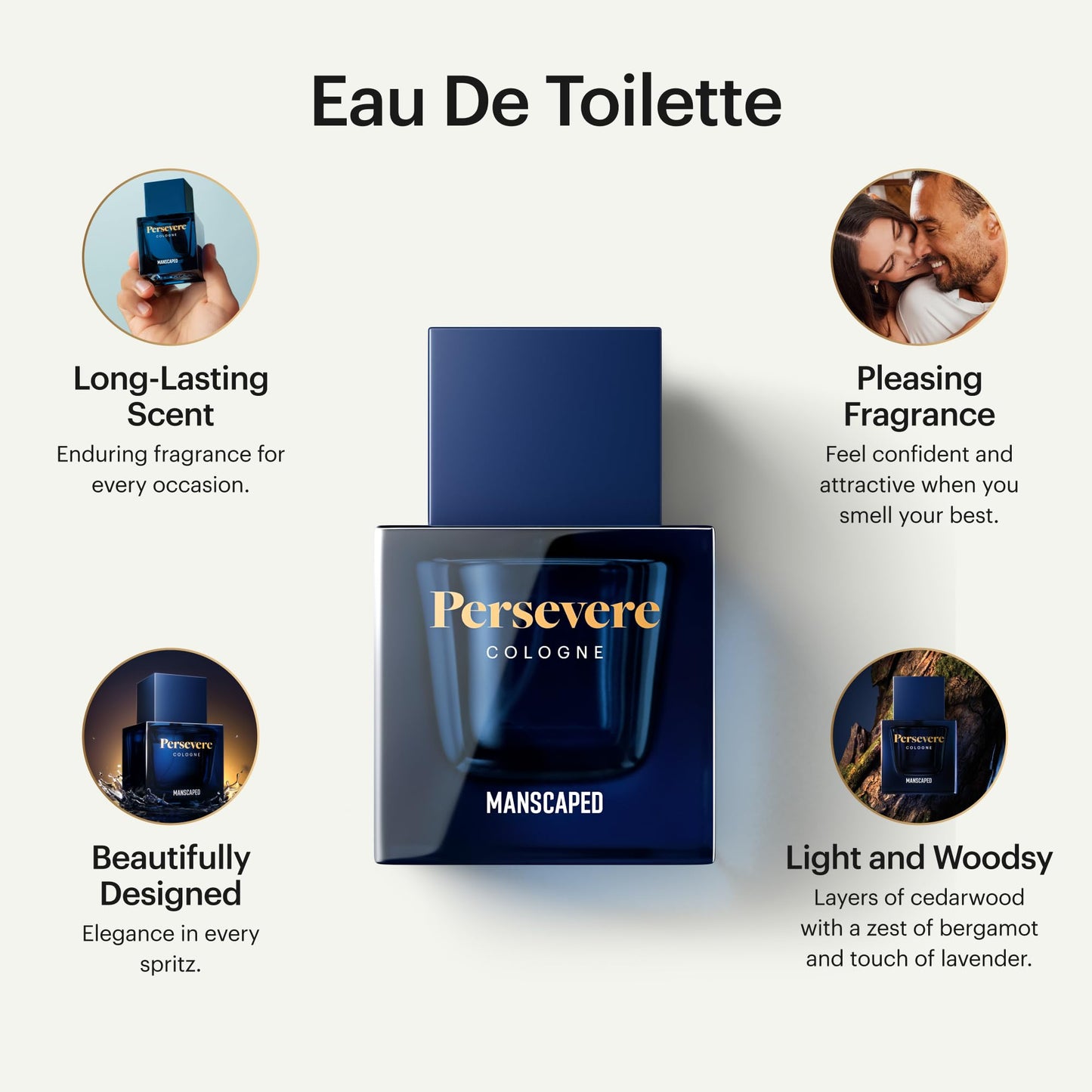 MANSCAPED® Persevere® Cologne, Men's Eau de Toilette Body Spray Light & Woodsy, Paraben-Free, 50ml