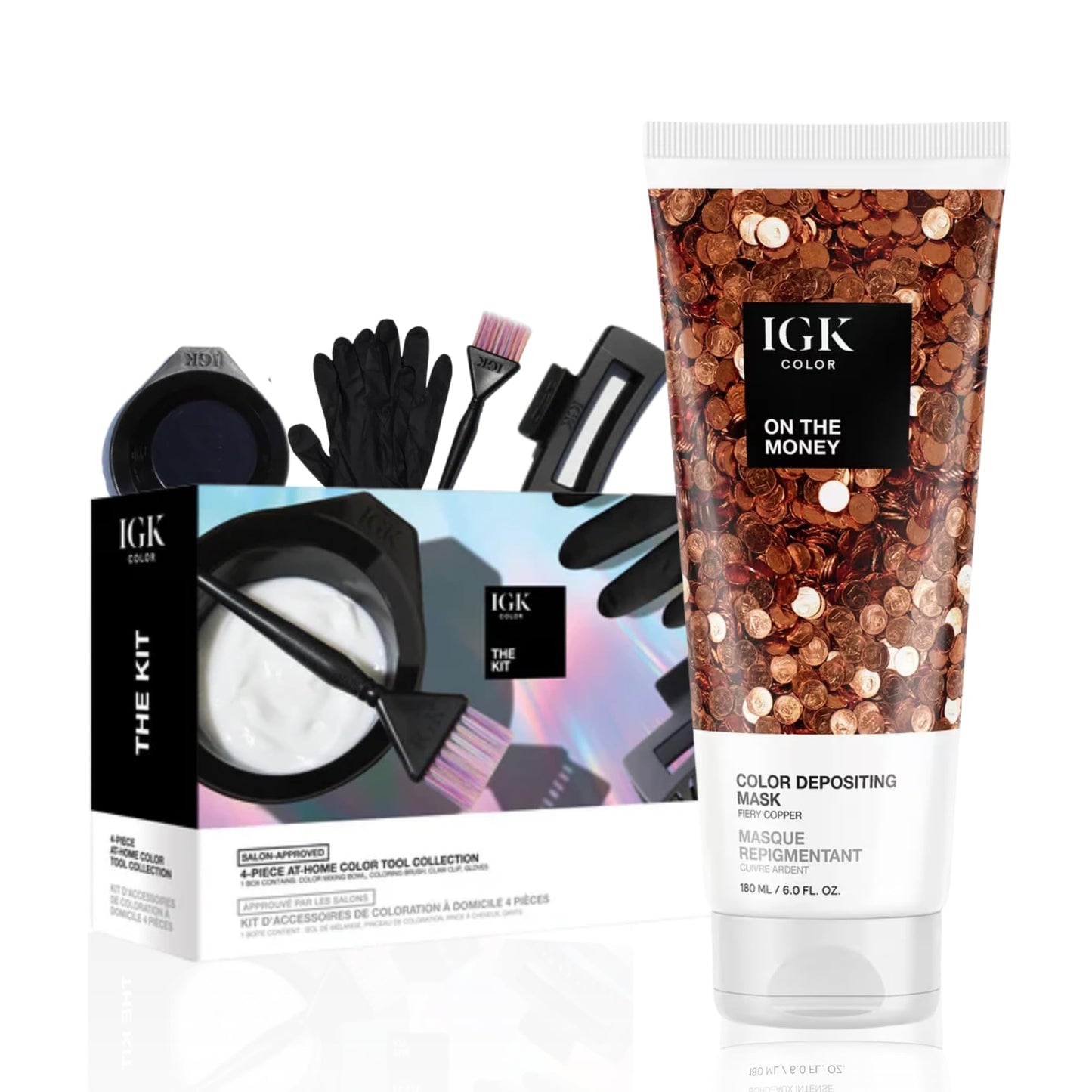 IGK On The Money | Fiery Copper Hair Gloss + Color Depositing Kit | Boost Shine, Enhance Copper Tones, Refresh Color | Semi Permanent At-Home