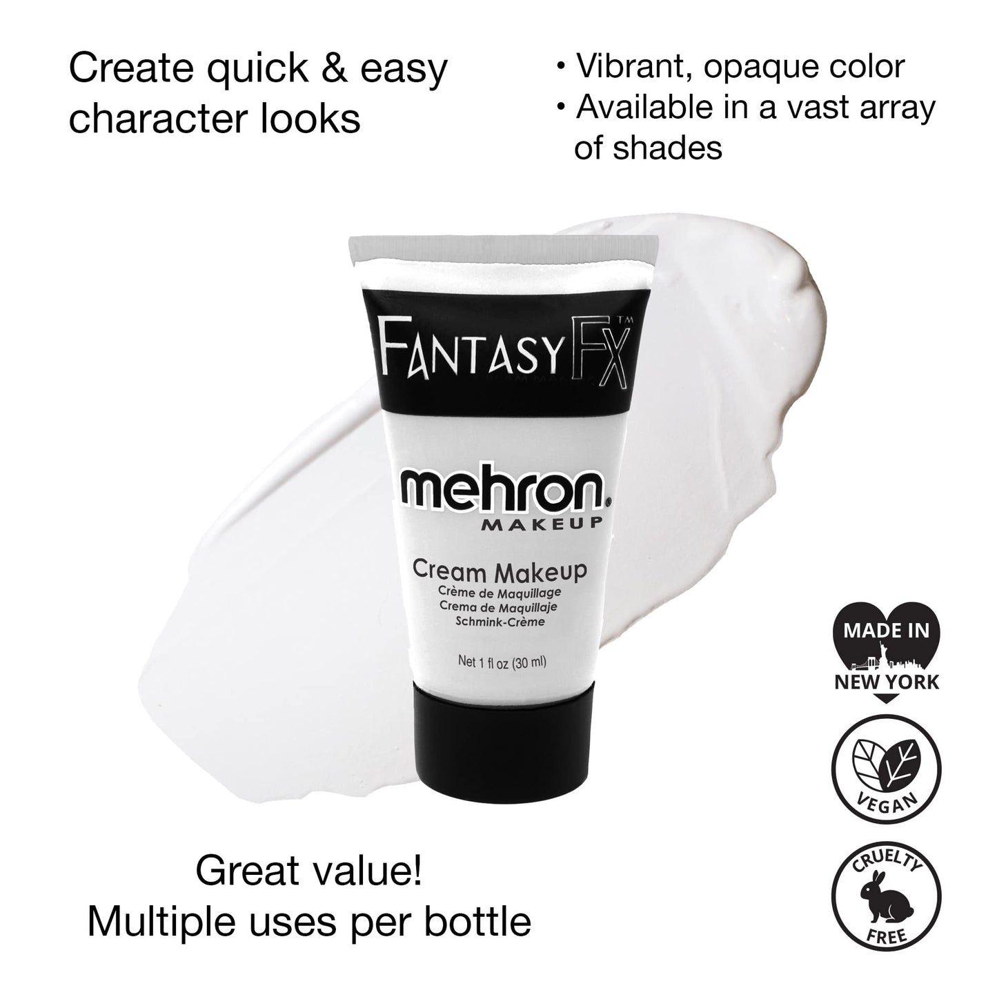 Mehron Makeup Fantasy FX Cream | Water Based Halloween Makeup | White Face & Body Paint For Adults 1 fl oz (30ml) | Made in the USA