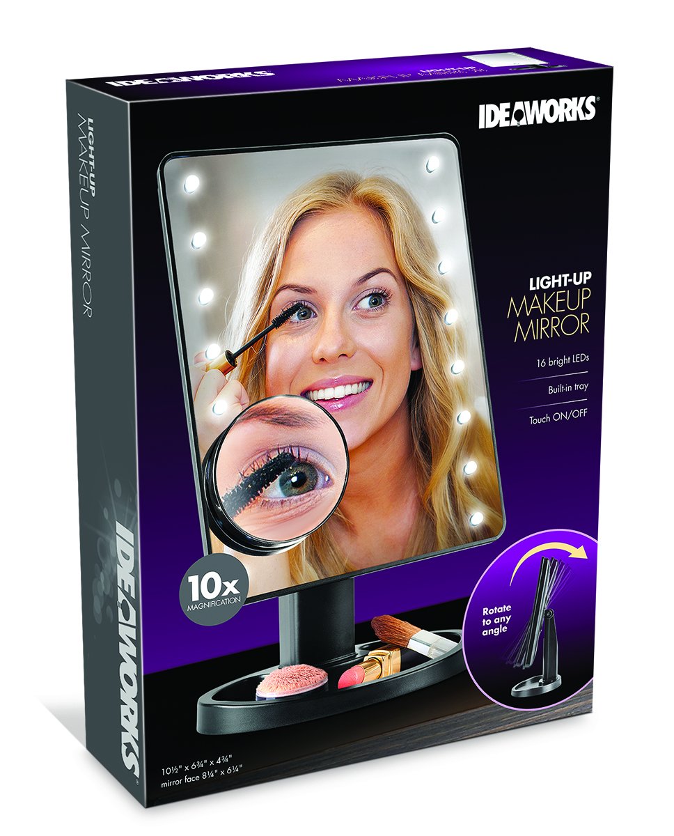 IdeaWorks Light-Up Mirror-Large Mirror with 16 LED Lights for Make-Up, Tweezing, & Other Facial Applications-Rotating Mirror-Magnifier Option-Built-in