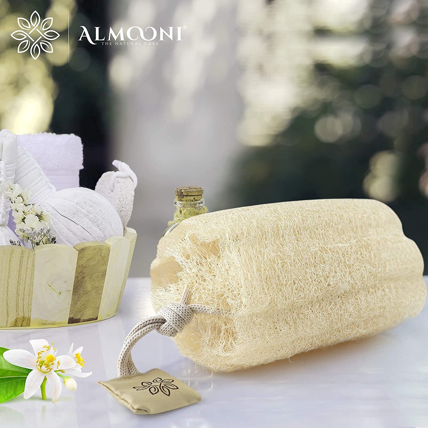 Almooni Natural Loofah Exfoliating Body Scrubber for Men and Women, Real Round Egyptian Loofah Sponge with Consistent Scrub Texture, Large Natural Beauty and Personal Care ALMOONI