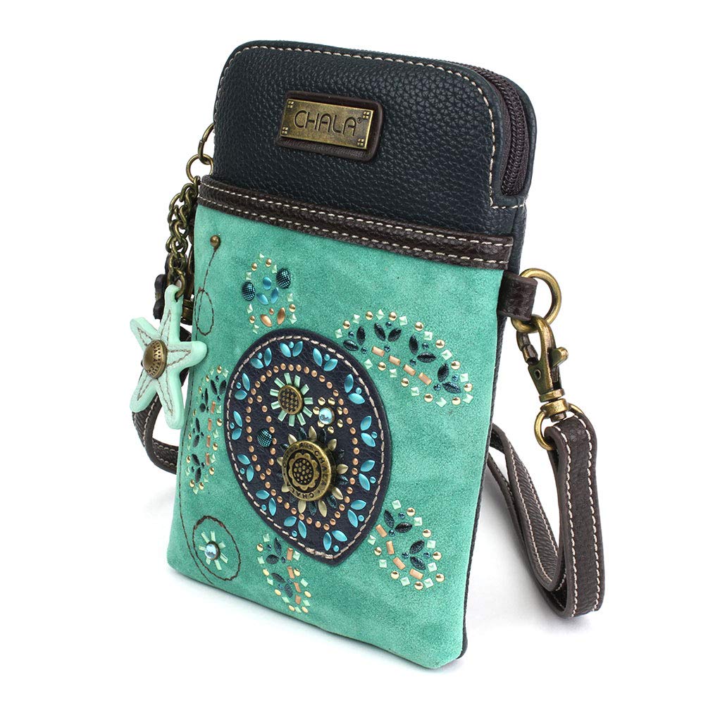 CHALA Dazzled Cell Phone Crossbody Purse-Women PU Leather Multicolor Handbag with Adjustable Strap - Turtle - turquoise