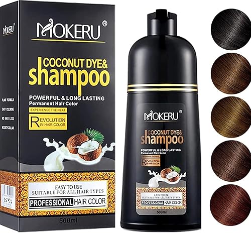 Maani MOKERU Professional Argan COCONUT Oil Hair Dye Color Shampoo 500 ML: Instant Fast Acting Long Lasting for Gray Magic Colors in Minutes-Long