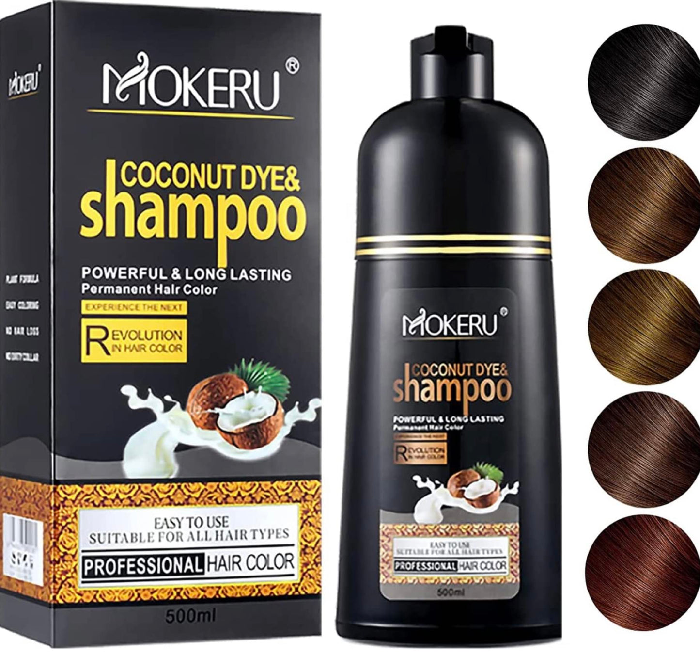 Maani MOKERU Professional Argan COCONUT Oil Hair Dye Color Shampoo 500 ML: Instant Fast Acting Long Lasting for Gray Magic Colors in Minutes-Long