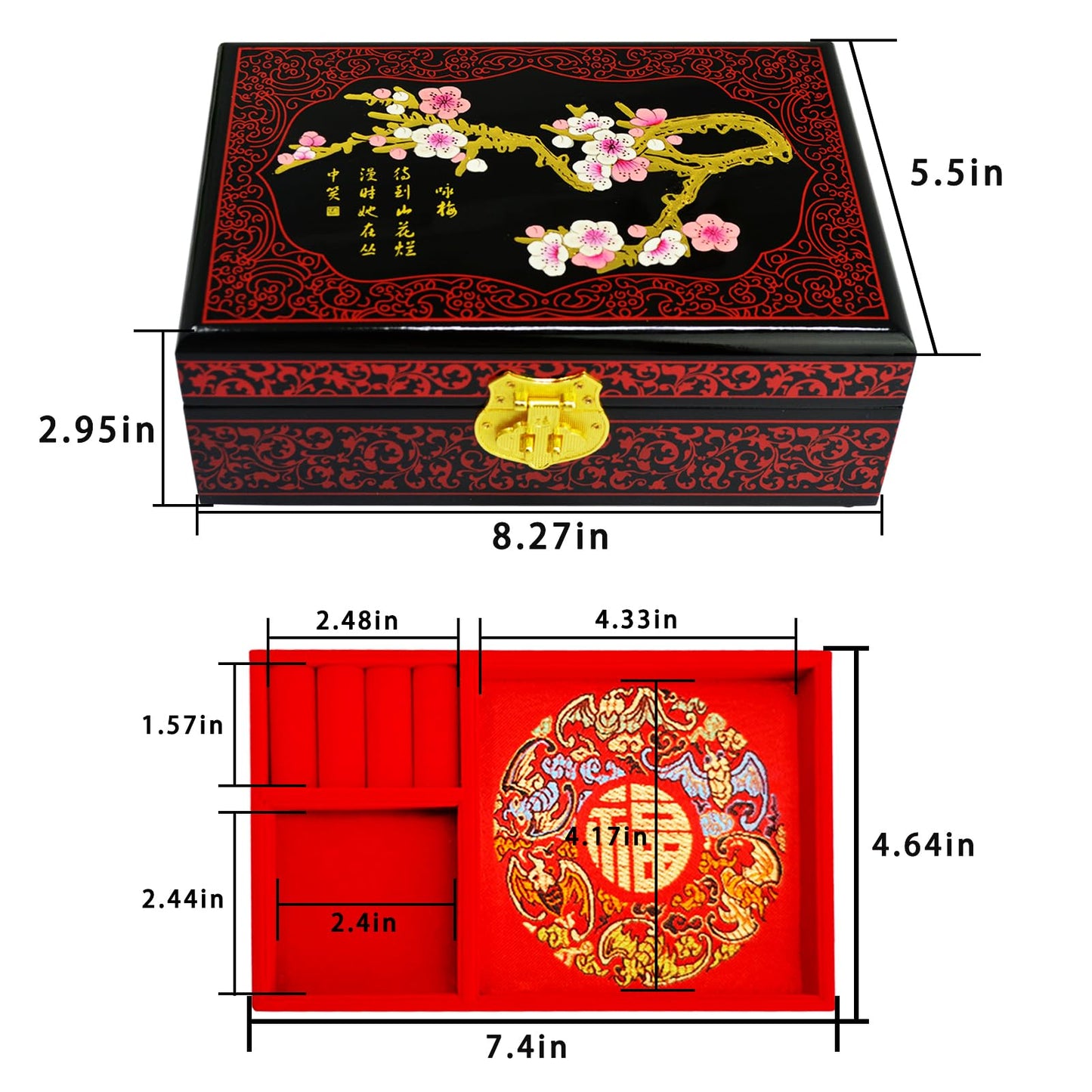 Fengshuibringluck Traditional Jewelry Box Dragon Phoenix Wood Jewelry Organizer Mother's Day Day gift Double Layer Small Bracelet Holder Display…