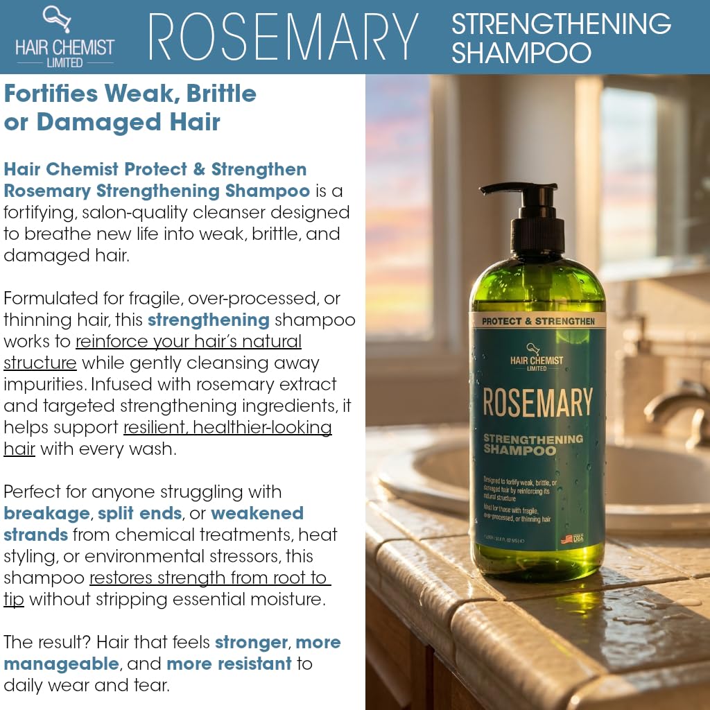 Hair Chemist Protect & Strengthen Rosemary Shampoo & Conditioner Set, 2?PC 33.8 oz Each - Strengthening, Breakage?Reducing Formula for Weak, Brittle