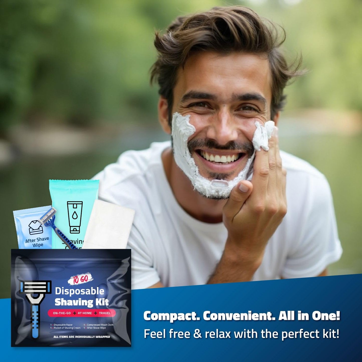 Compact Shaving Kit - Travel Shaving Essentials for Men & Women - Includes Disposable Razor, Shaving Cream, Washcloth & Aftershave Wipe - Hygiene Kit Beauty and Personal Care pH Advantage