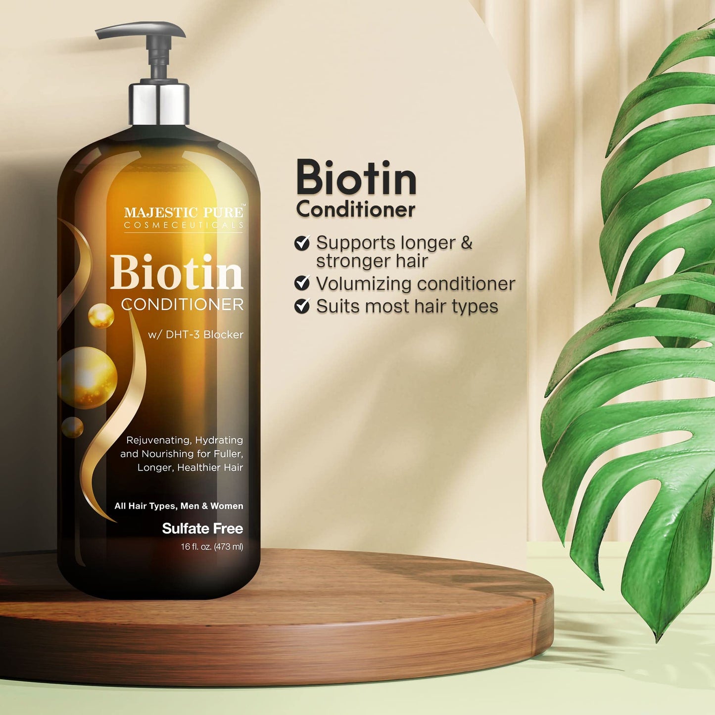 Majestic Pure Biotin Conditioner for Hair Loss - Thickening & Volumizing Conditioner, with DHT-3 Blocker, Keratin & Rosemary Oil, Sulfate Free, All
