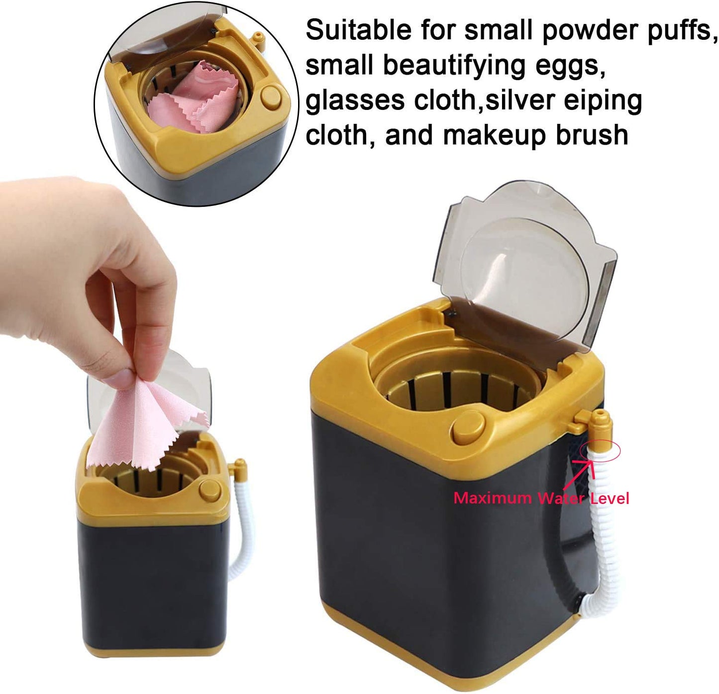 AUEAR, Makeup Brush Sponge Washing Machine Cleaner Device Plastic Automatic Cleaning (Black, Comes with Bucket)