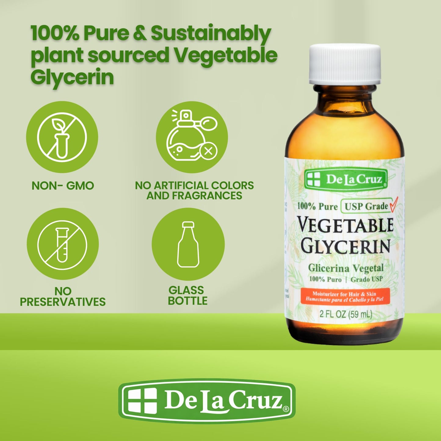 De La Cruz Vegetable Glycerin, 100% Pure Liquid Glycerine USP Grade for Hair, Skin and DIY Projects 2 FL. OZ. (6 Bottles)