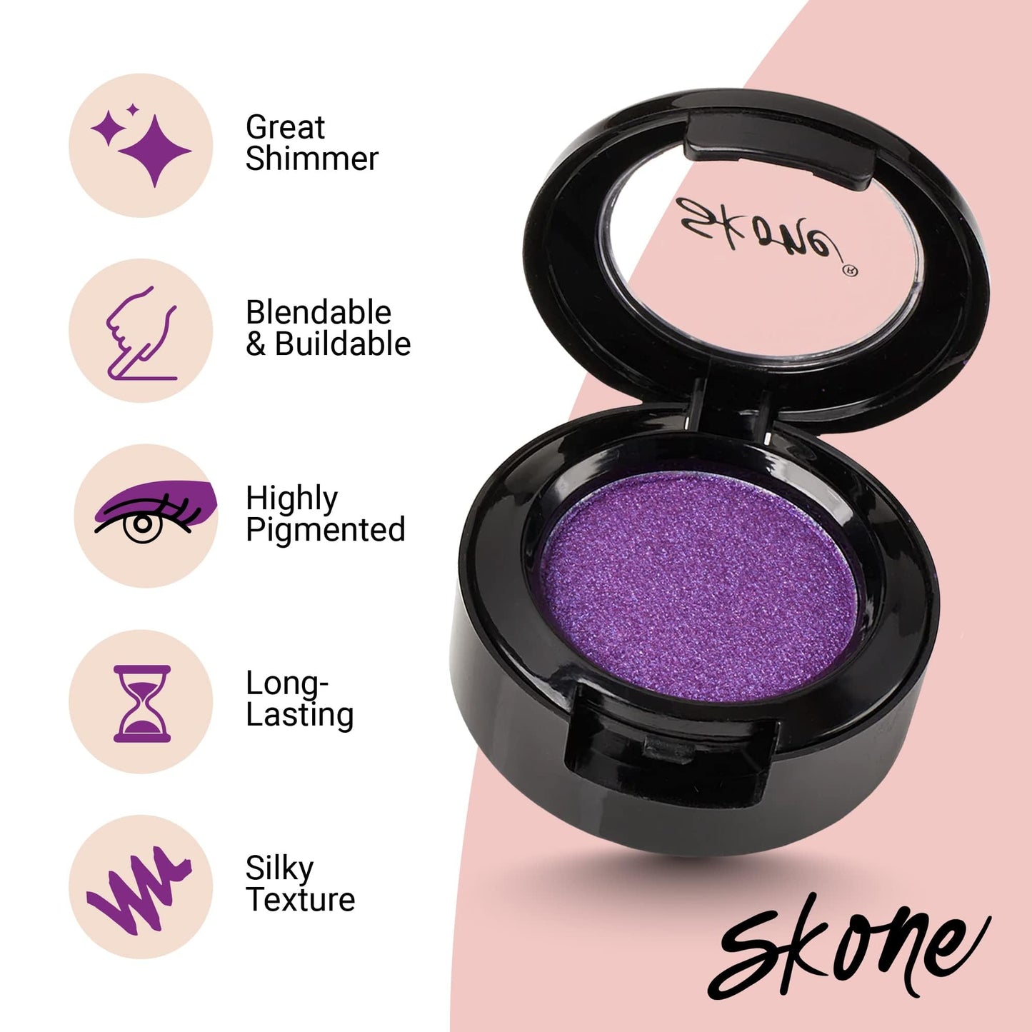 Skone Cosmetics Gems Eye Shadow, Highly Pigmented, Longwear Eye Makeup, Single Eyeshadow with Pro Shimmery Finish - Ultra-Blendable, Slightly Shimmer