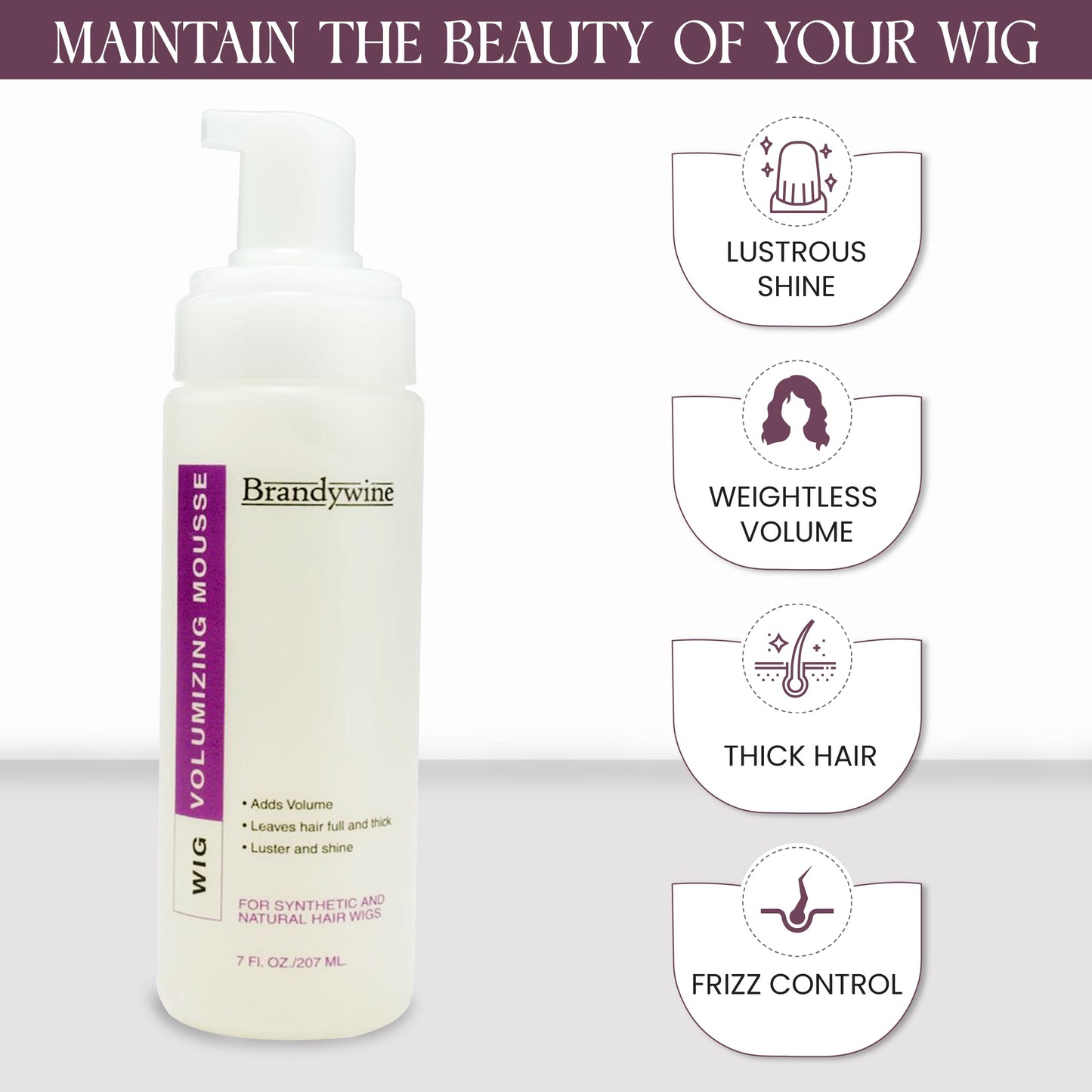 Volumizing Wig Mousse - Adds Volume, Shine & Thickness for Synthetic & Natural Hair Wigs, 7 fl oz / 207 ml