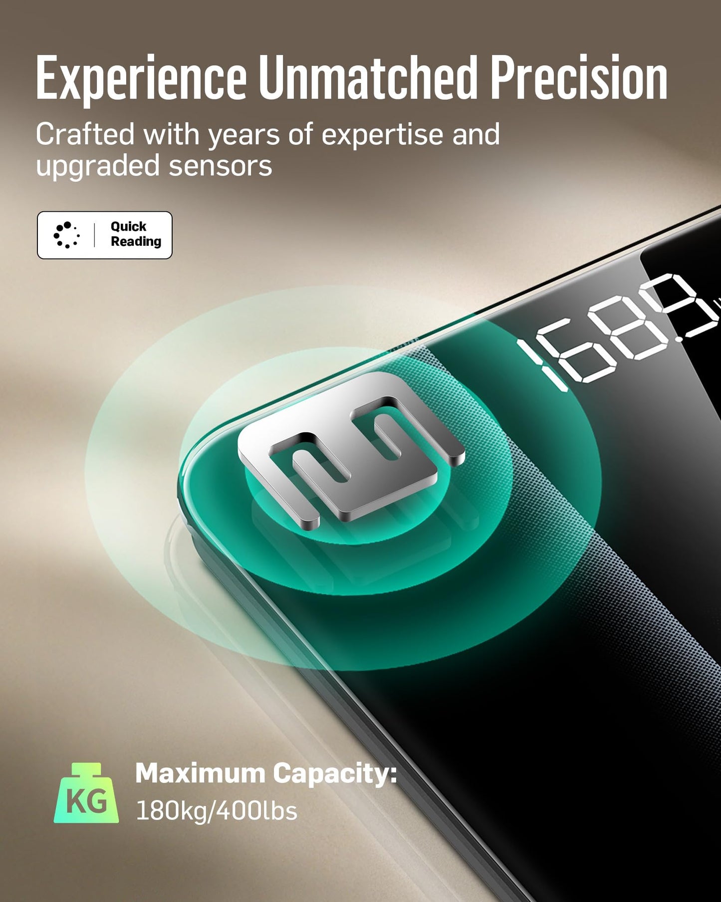 RunStar Digital Bathroom Scale for Body Weight with High Precision, Clear LED Backlight Display, Accurate Scale with 6mm Tempered Glass, 400lb, Silver