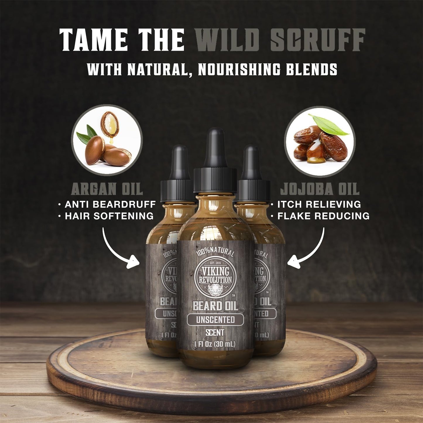 Viking Revolution Beard Oil for Men - Unscented - Natural Mens Beard Oil with Argan Oil and Jojoba Oil - Beard Softener, Strengthens and Moisturizes