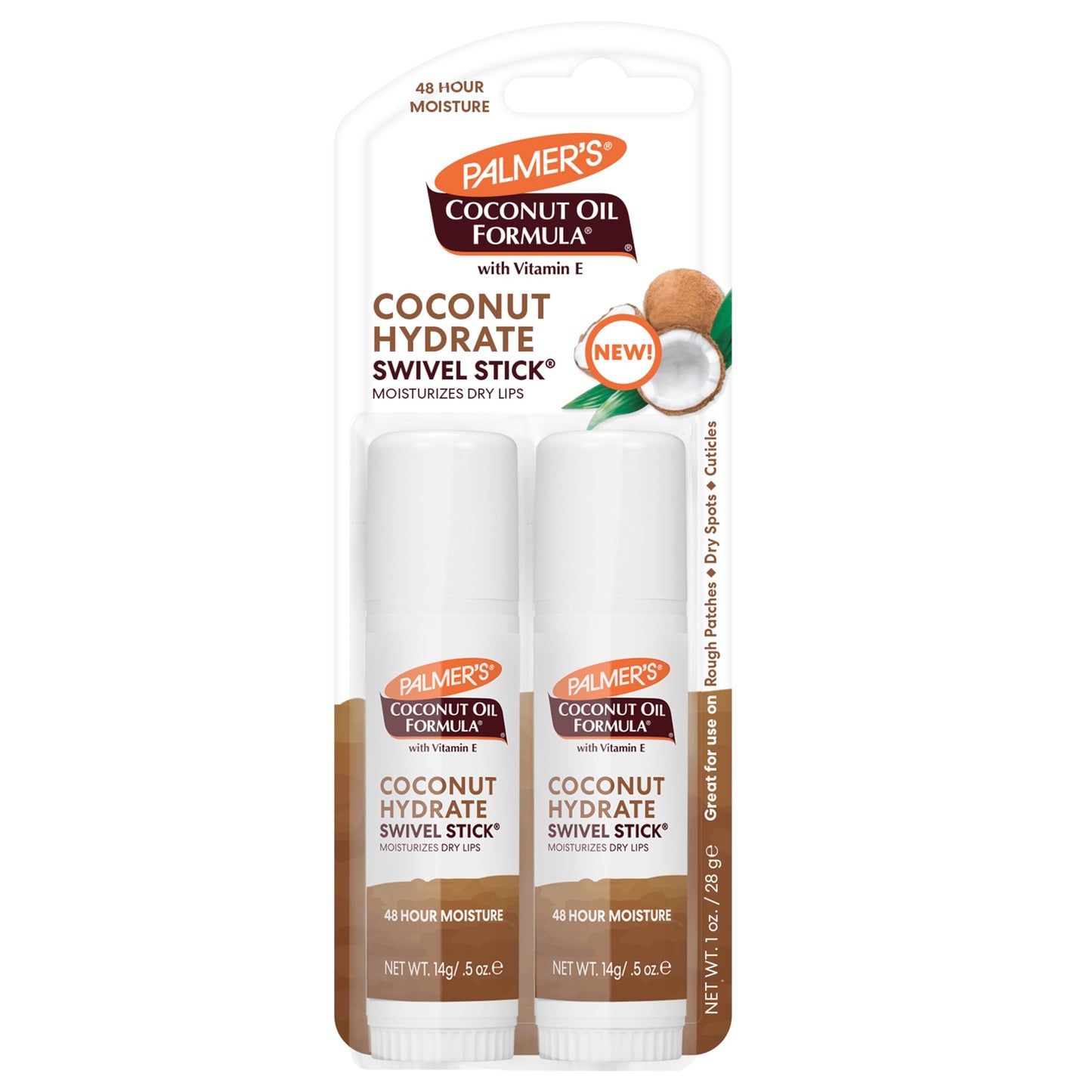 Palmer's Coconut Oil Formula Moisturizing Swivel Stick with Vitamin E, Lip Balm, Face & Body Moisturizer Stick, Ideal for Treating Dry Skin Patches