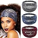 CAKURE Sequin Wide Headband Black Turban Headbands African Glitter Head Wraps Stretchy Bling Hair Wraps Hair Bands Yoga Running Sport Hair Accessories