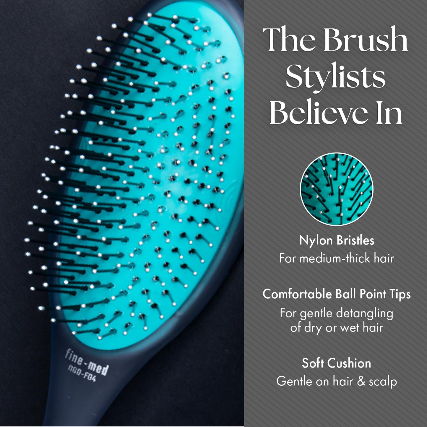 Olivia Garden OG Detangler Brush - Removable Cushion, Gentle Scalp Massage & Detangling for Wet or Dry, Medium to Thick Hair - Black