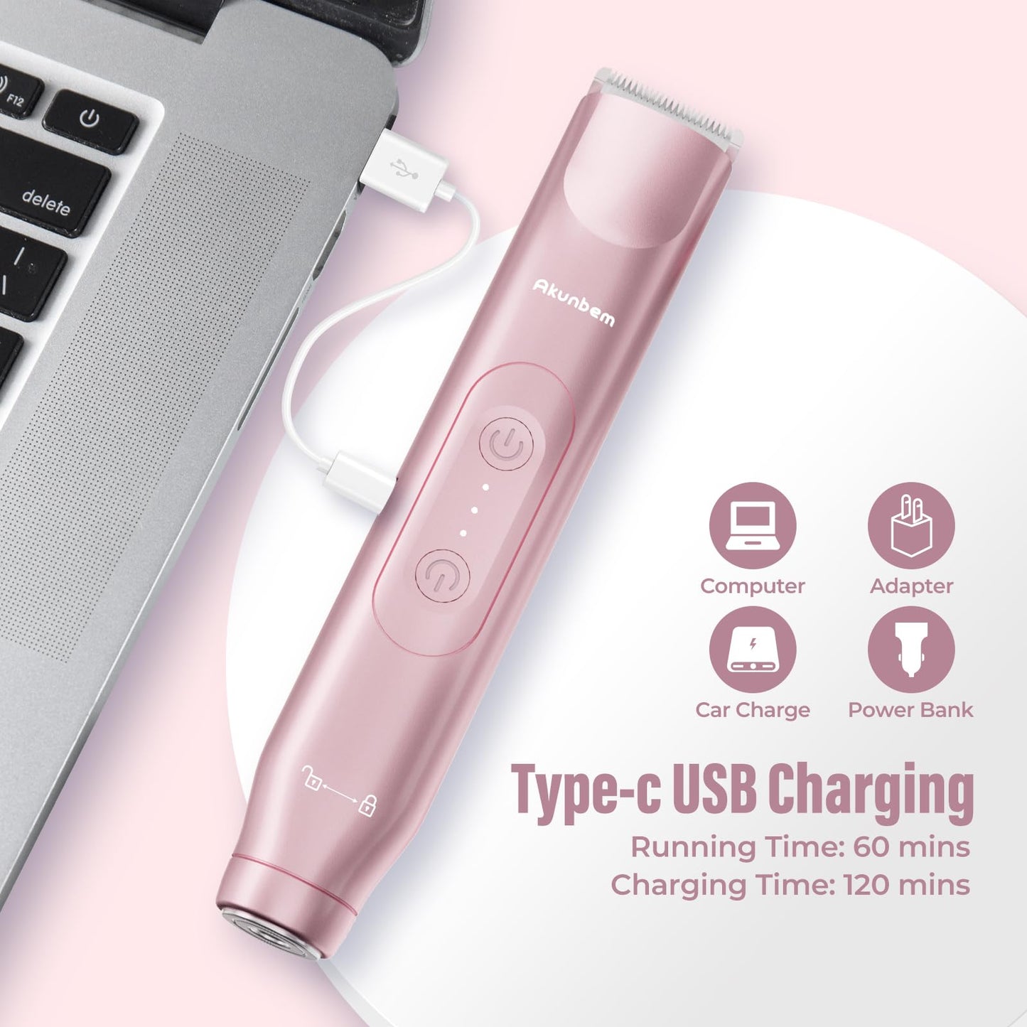 Akunbem Bikini Trimmer for Women - 2 in 1 Electric Razors for Women - Dual Head Electric Shaver - IPX7 Waterproof Wet & Dry Use Body Hair Trimmer Beauty and Personal Care Akunbem