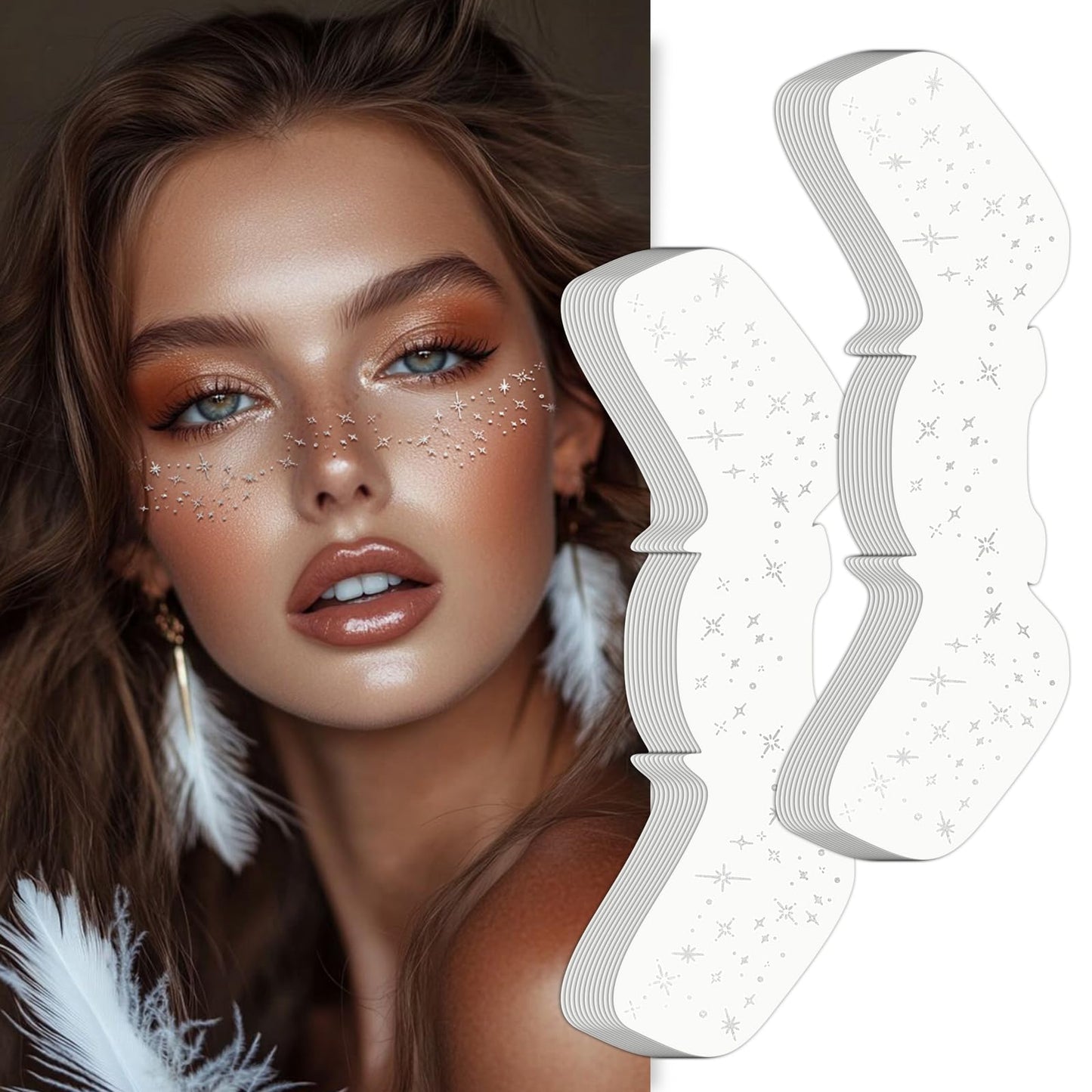 Wodelanle Glitter Freckles Face Tattoo, 24 Count Silver Face Glitter Speckles Makeup Patches, Glow Up Makeup Patches, Cute Glitter Freckles Makeup