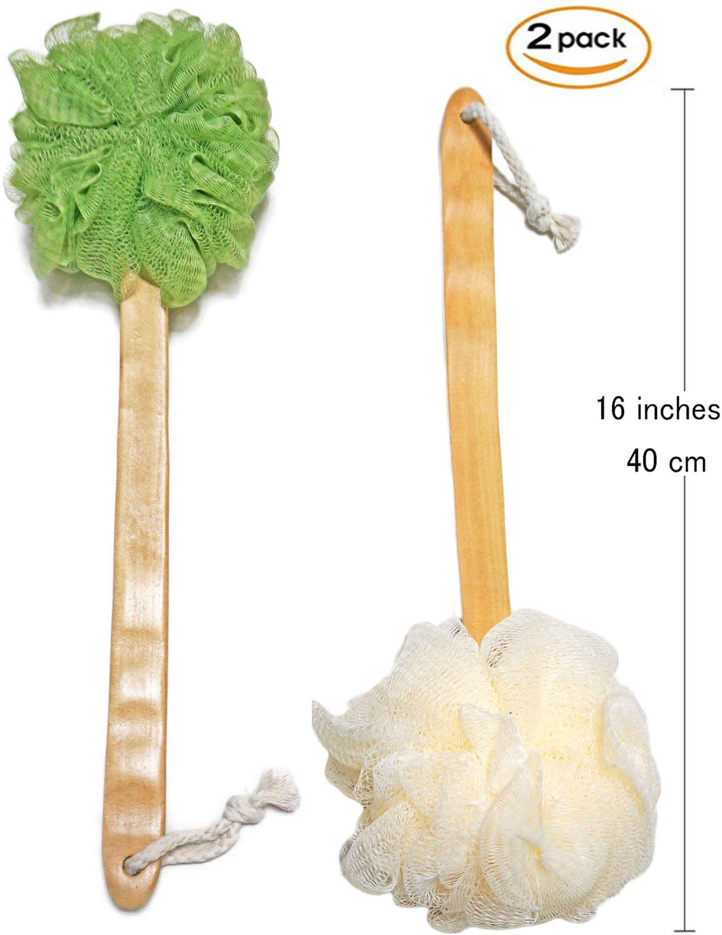 Shower Loofah Body & Back Scrubber - Exfoliating Loofah Bath Brush On a Stick - with Long Wooden Handle Back Brush for Men & Women - Easy Reach Body