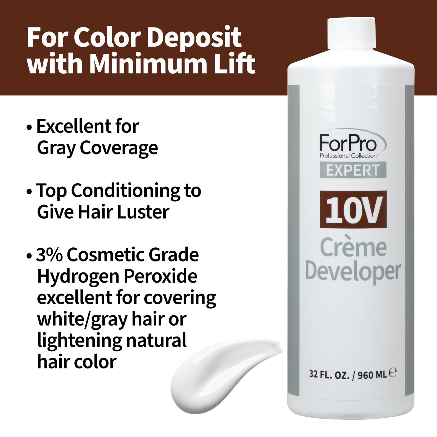 ForPro Expert 10 Volume Crème Developer, 32 Fl Oz - for Hair Lightening, Gray Coverage & Color Deposit with Minimum Lift