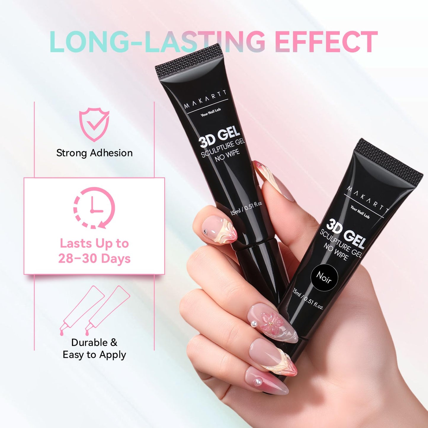 Makartt 3D Gel Nail Art Set - Clear & Noir Sculpting Gel for DIY Embossed Nail Designs - No Wipe Easy-Squeeze Tube Nail Glue for 3D Drawing, Molding Beauty and Personal Care Makartt