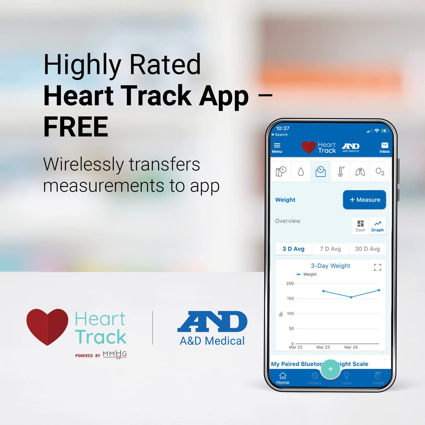 A&D Medical Digital Body Weight Scale - UC-352BLE - Bluetooth Bathroom Weight Machine, Syncs with A&D Heart Track App - 450lb (200kg) - Batteries…