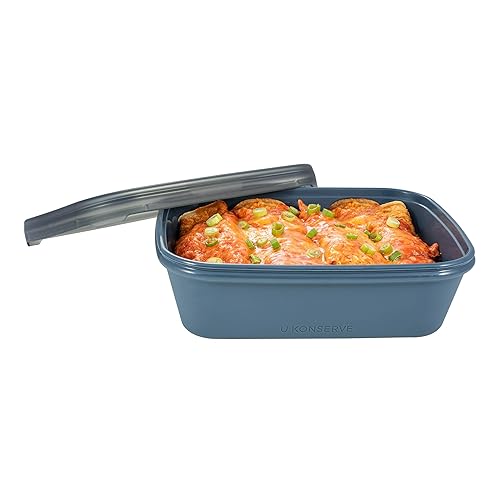 U Konserve Platinum Silicone Food Storage Bento Box Dual Seal Rectangle Container - Leak Proof, Shatter Proof, Dishwasher Safe, Plastic Free - 48oz…