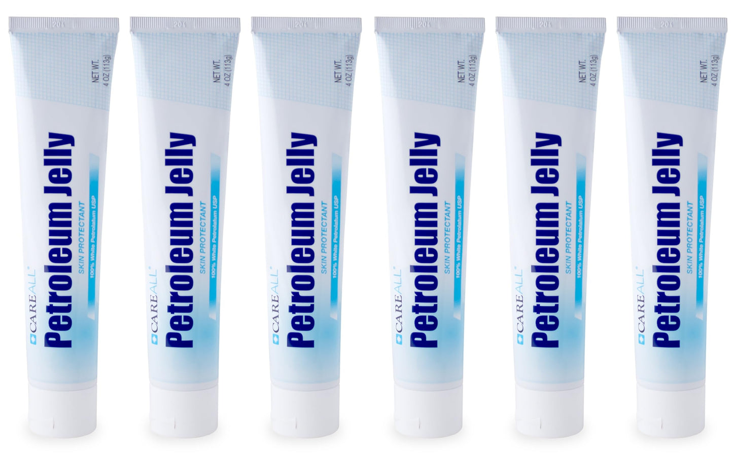 CareALL Petroleum Jelly 4 Oz. Tube (6 Pack), Unscented, 100% Pure White Petrolatum Jelly USP, Moisturizer for Dry Cracked Skin and Lips, Protectant