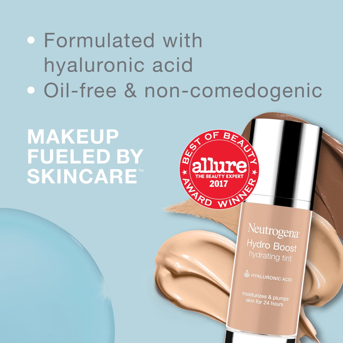 Neutrogena Hydro Boost Hydrating Tint Foundation Makeup for Dry Skin, with Hyaluronic Acid, Lightweight Oil-Free Water Gel, Non-Comedogenic, 115 Cocoa