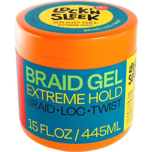 LOCK'N SLEEK Braid Gel (15 oz), Extreme Hold, Flake-Free, High Shine Edge Control - Argan, Camellia, Avocado Oil - For Locks, Braids, Twists, Cornrows