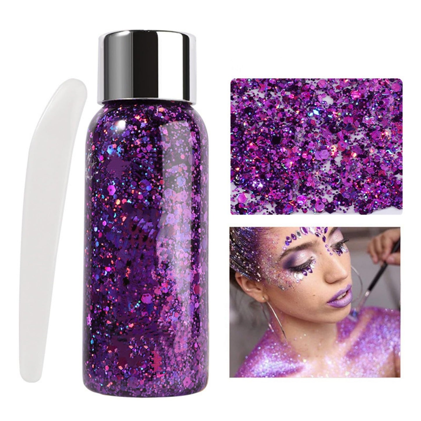 MAEPEOR Chunky Face Body Glitter Gel 19 Colors Mermaid Sequins Holographic Body Glitter Gel Long-Lasting Festival Makeup Glitter Paint for Face Body
