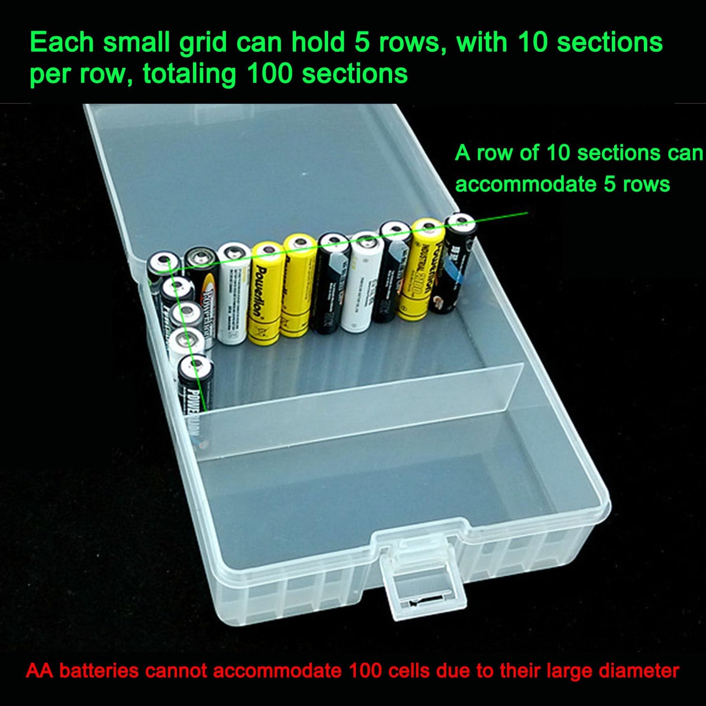 Fielect 100 x AA Battery Storage Case Holder Organizer Box Transparent