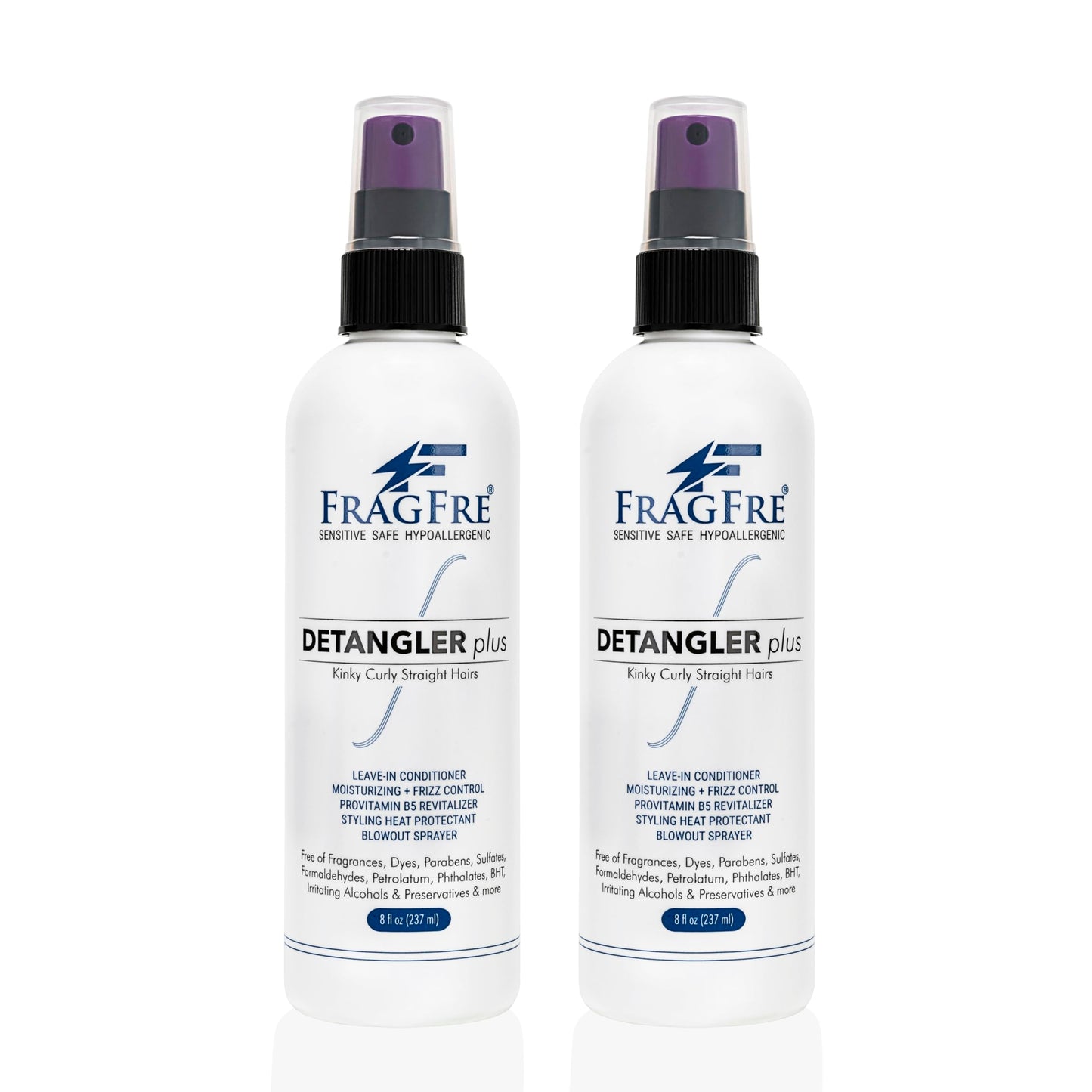 FRAGFRE Detangler plus Styling Hair Spray 8 oz (2-Pack Gift Set) - Heat Protectant and Blowout Spray - Leave in Conditioner for Sensitive Skin