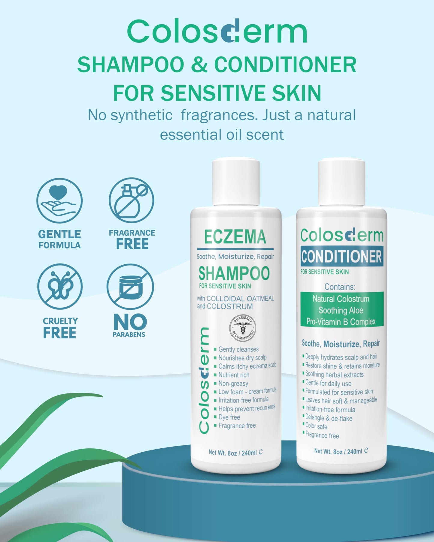 Eczema Cream Shampoo and Conditioner Scalp Treatment for Sensitive Skin for Kids & Adults- Colostrum & Colloidal Oatmeal -Itchy Scalp Anti Dandruff
