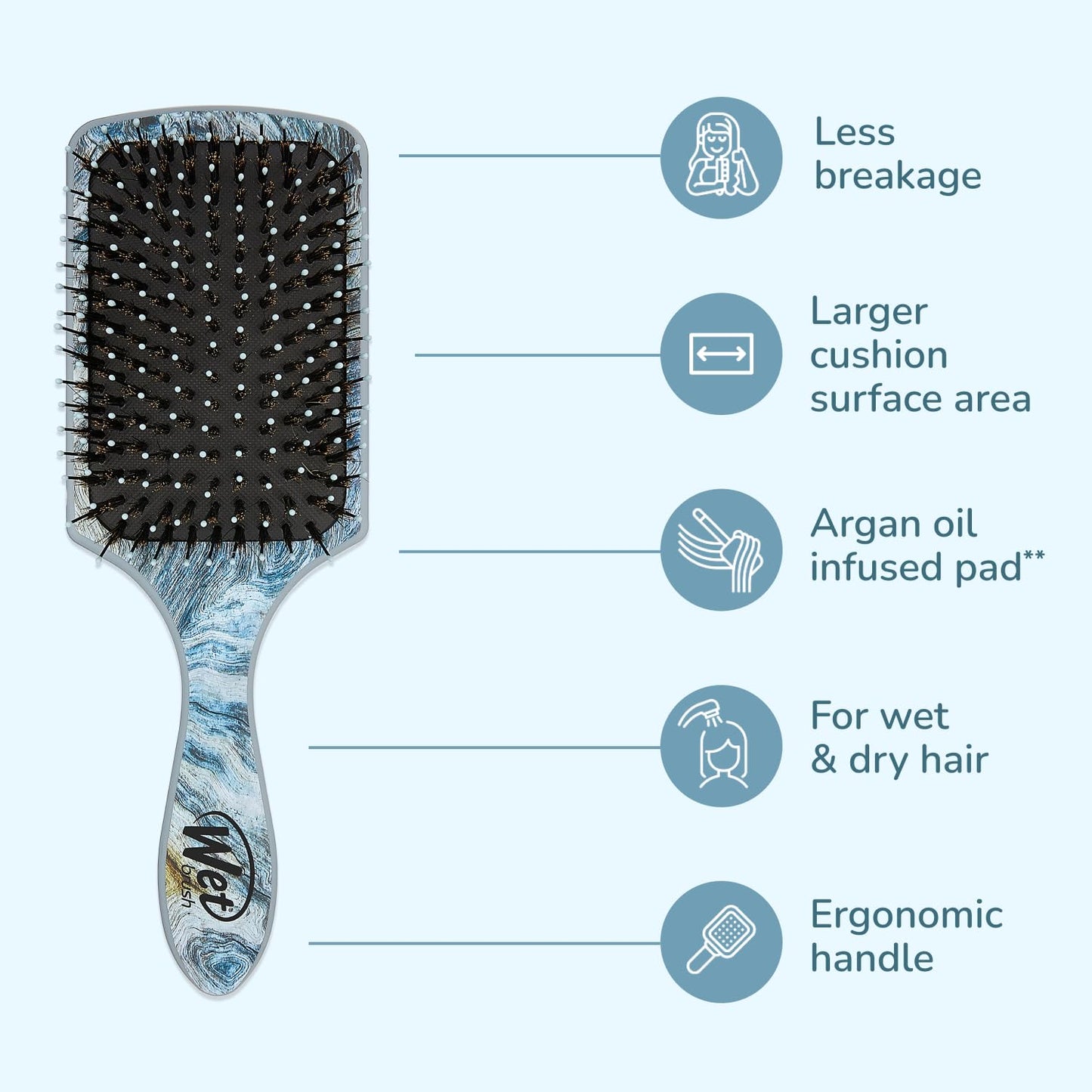 Wet Brush Paddle Shine Enhancer with Argan Oil, Distressed Wood - Ultra-Soft IntelliFlex Detangling Bristles with Boar Bristles For A Smooth & Shiny