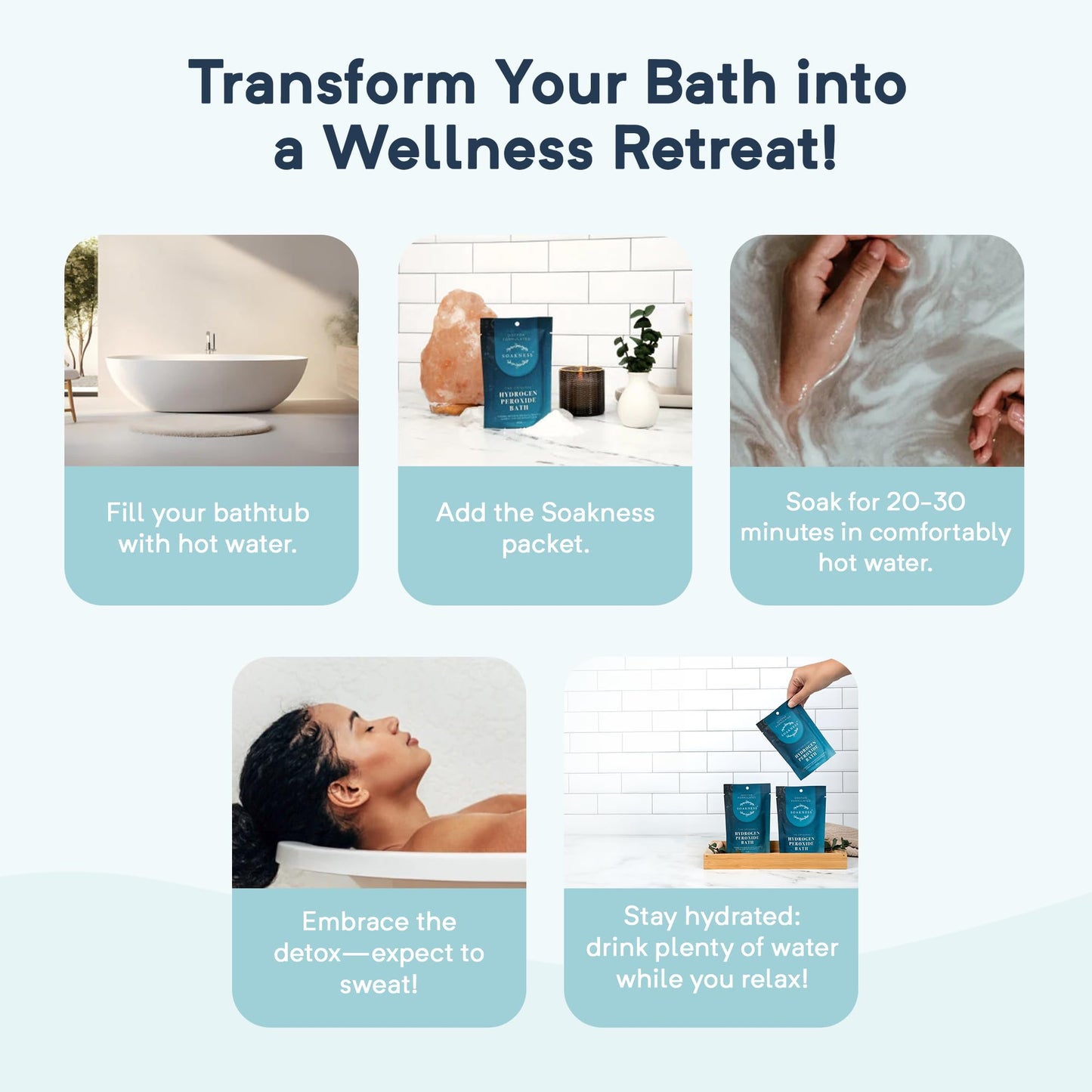 Soakness Hydrogen Peroxide Epsom Salt Bath Soak - USA-Made - Patented Bath Salts, Muscle Recovery, & Skin Detoxification - Magnesium Salts for Bathing