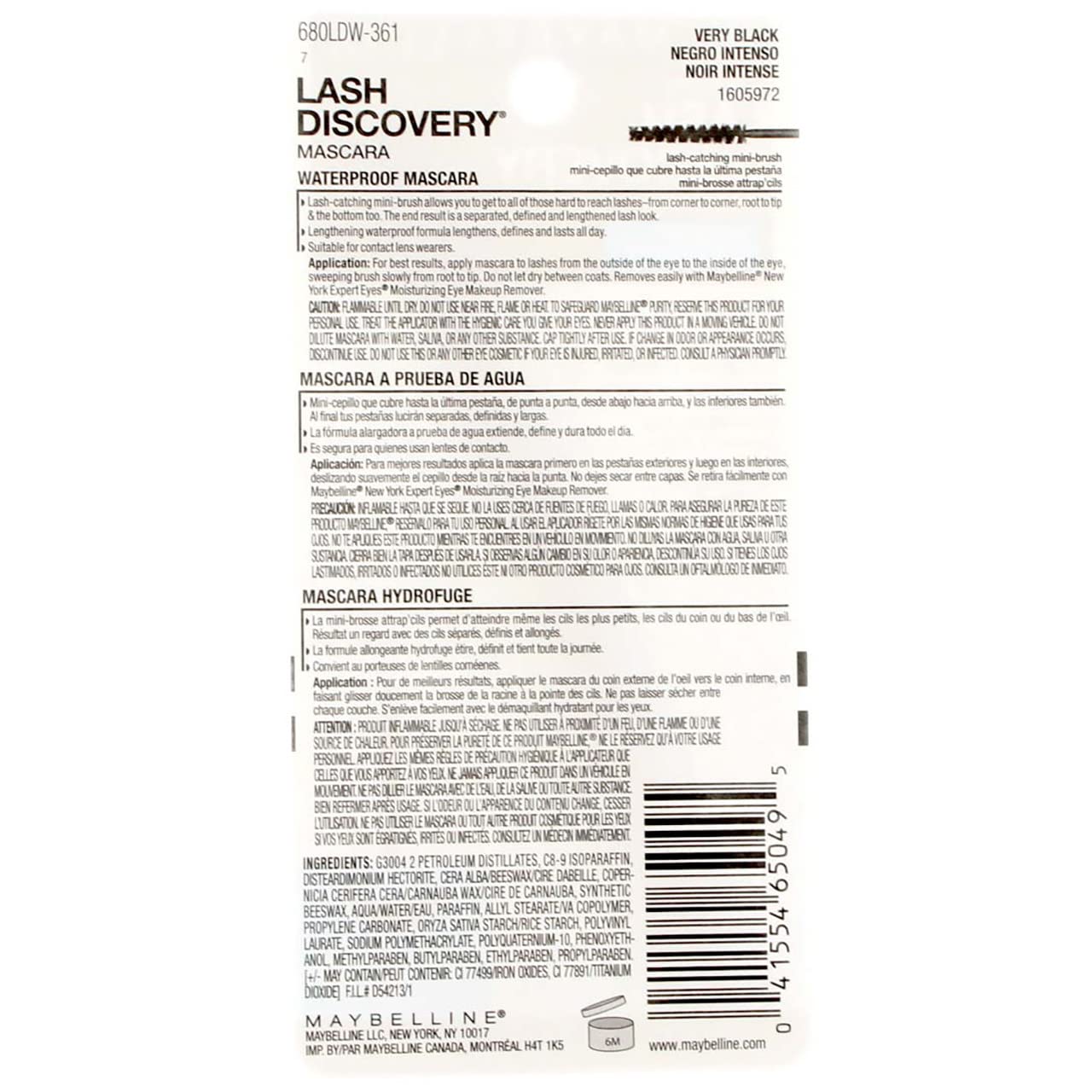Maybelline New York Lash Discovery Waterproof Mascara, Very Black [361] 0.16 oz (Pack of 6)